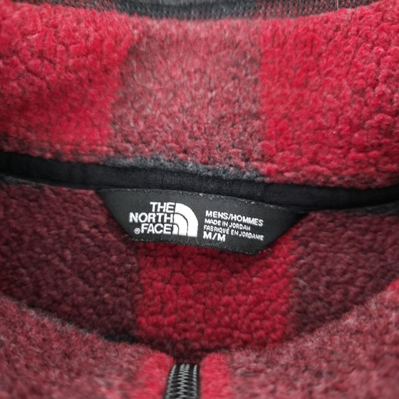 North Face Men's Fleece Jacket 1/2 Zip Mock Neck Buffalo Plaid Red Black Size M - Picture 4 of 8